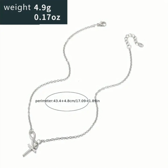Silver Infinity Cross Necklace - Picture 2 of 9
